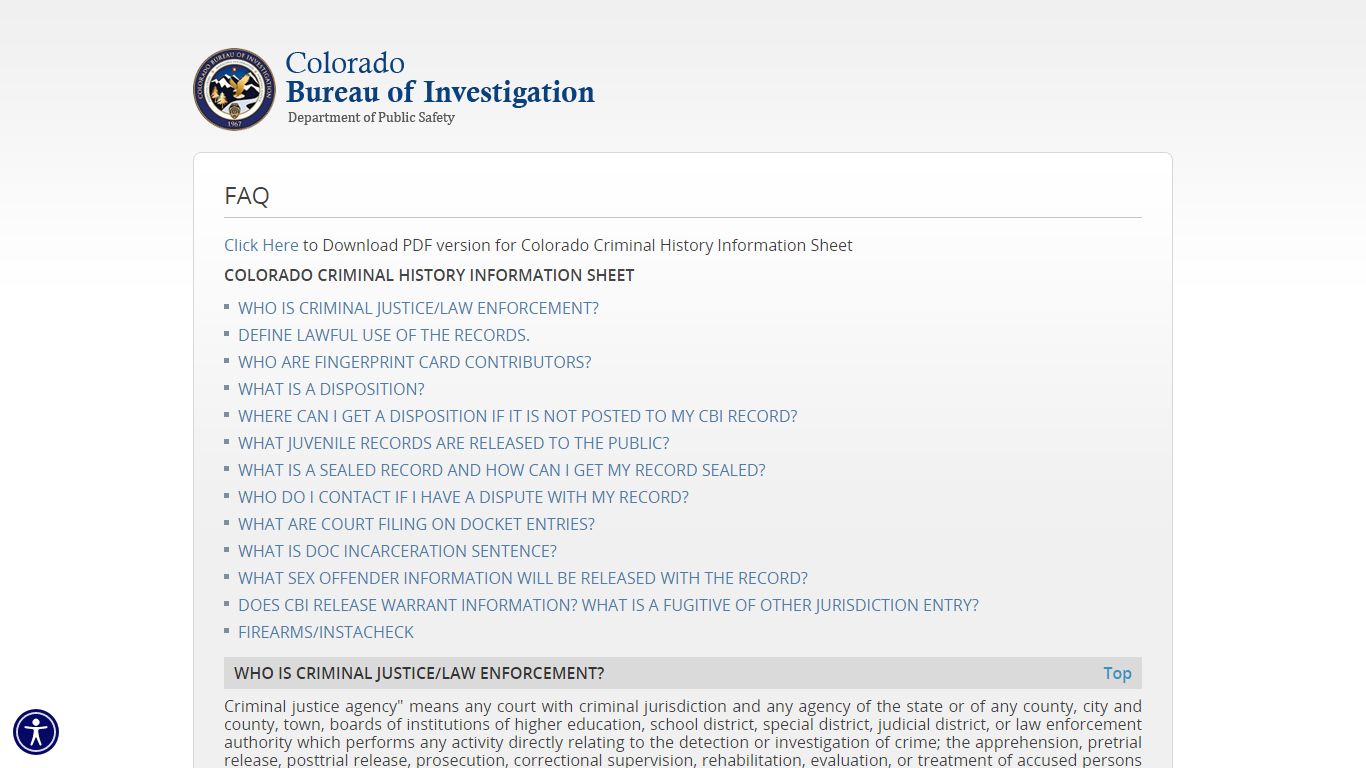 State of Colorado Criminal History Check