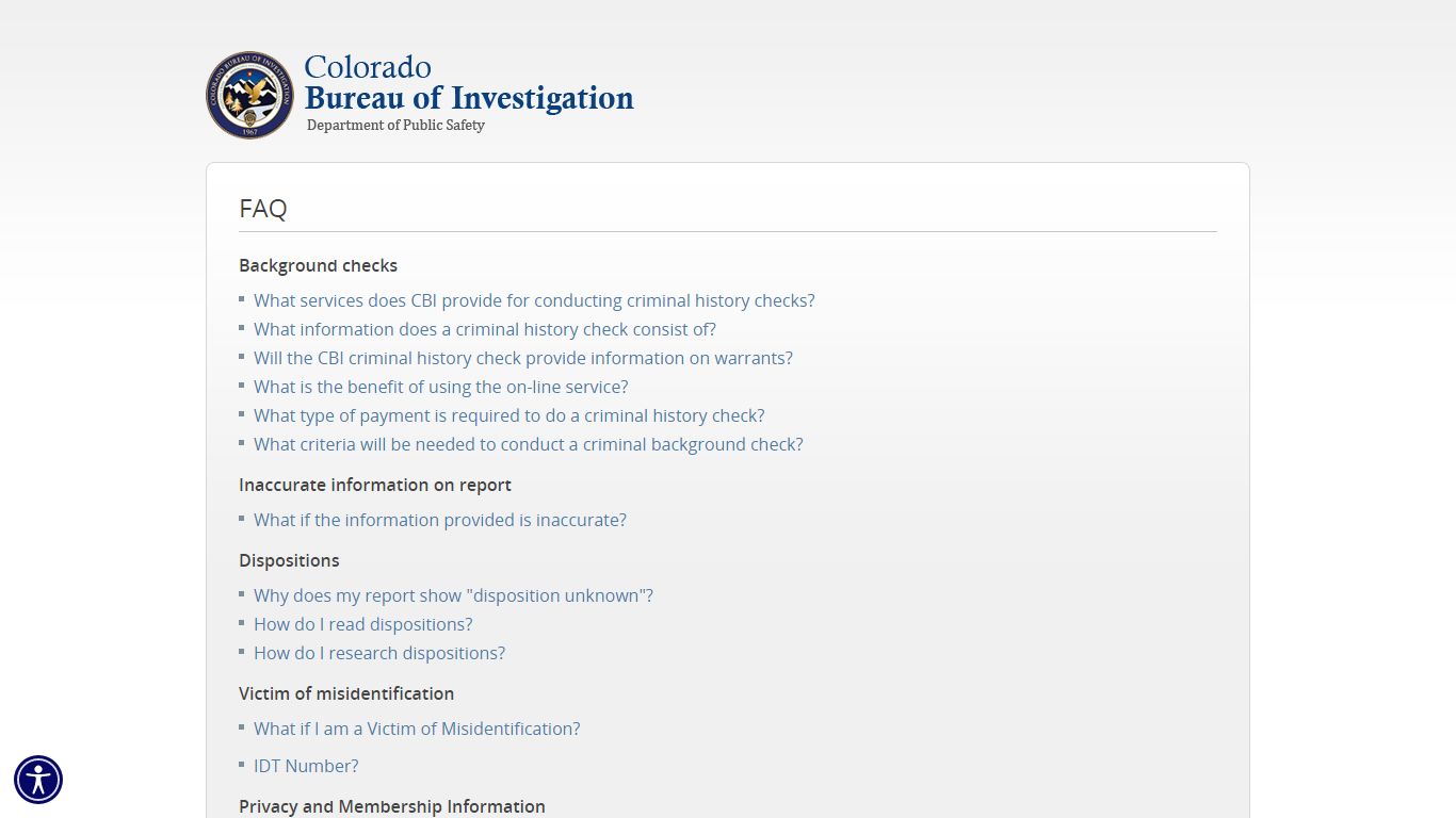 State of Colorado Criminal History Check